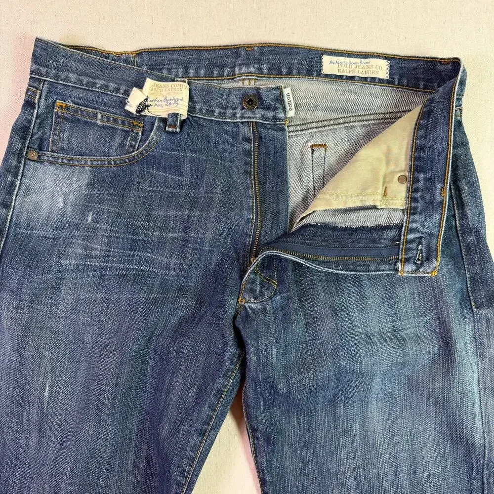 Vtg Y2K Polo Ralph Lauren Jeans Colton Bootcut Men's 36x32 Low Rise Distressed